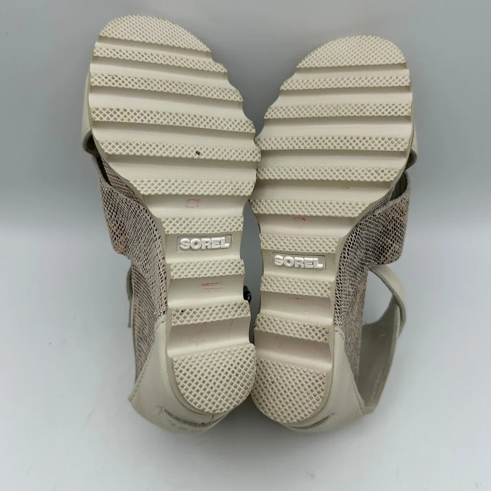 Sorel‎ Joanie II Wedge Sandals Womens 6 Cream Tan Snakeskin Leather NL2834-125